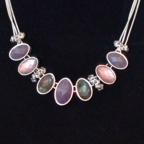 Napier Silver-Tone Egg Shaped Purple Landscape Collar Necklace and Earings - Picture 3 of 5